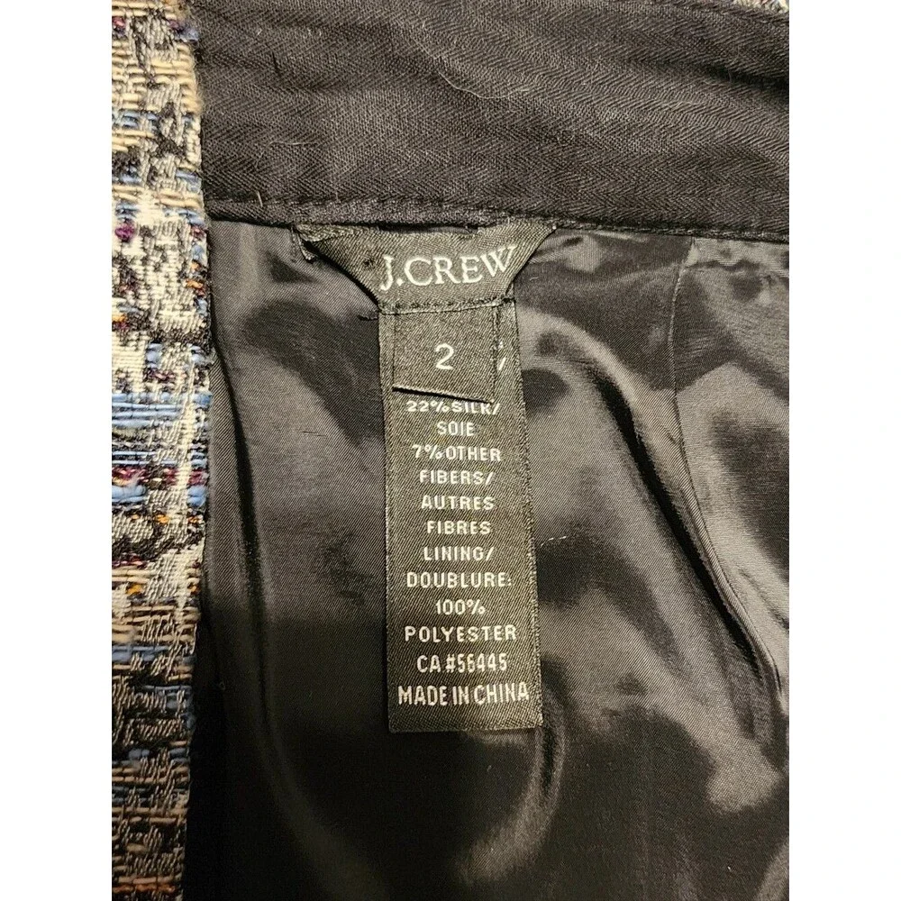 J. Crew Metallic Tweed Silk Blend Mini Skirt, Plaid, Size 2